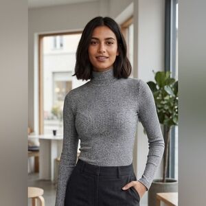 5 For $25✨️Womens Size Small Heathered Grey Turtleneck Longsleeved Top Shirt